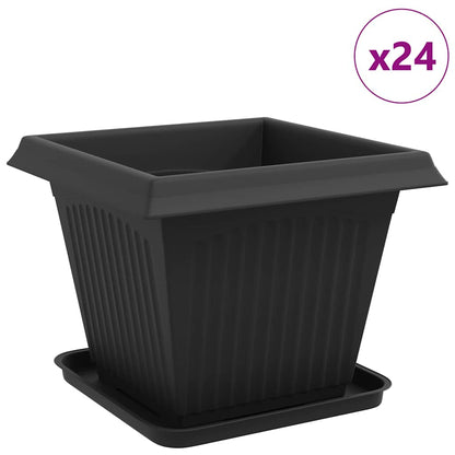 Växtkrukor 24 pcs Svart 38 x 38 x 30 cm Plast