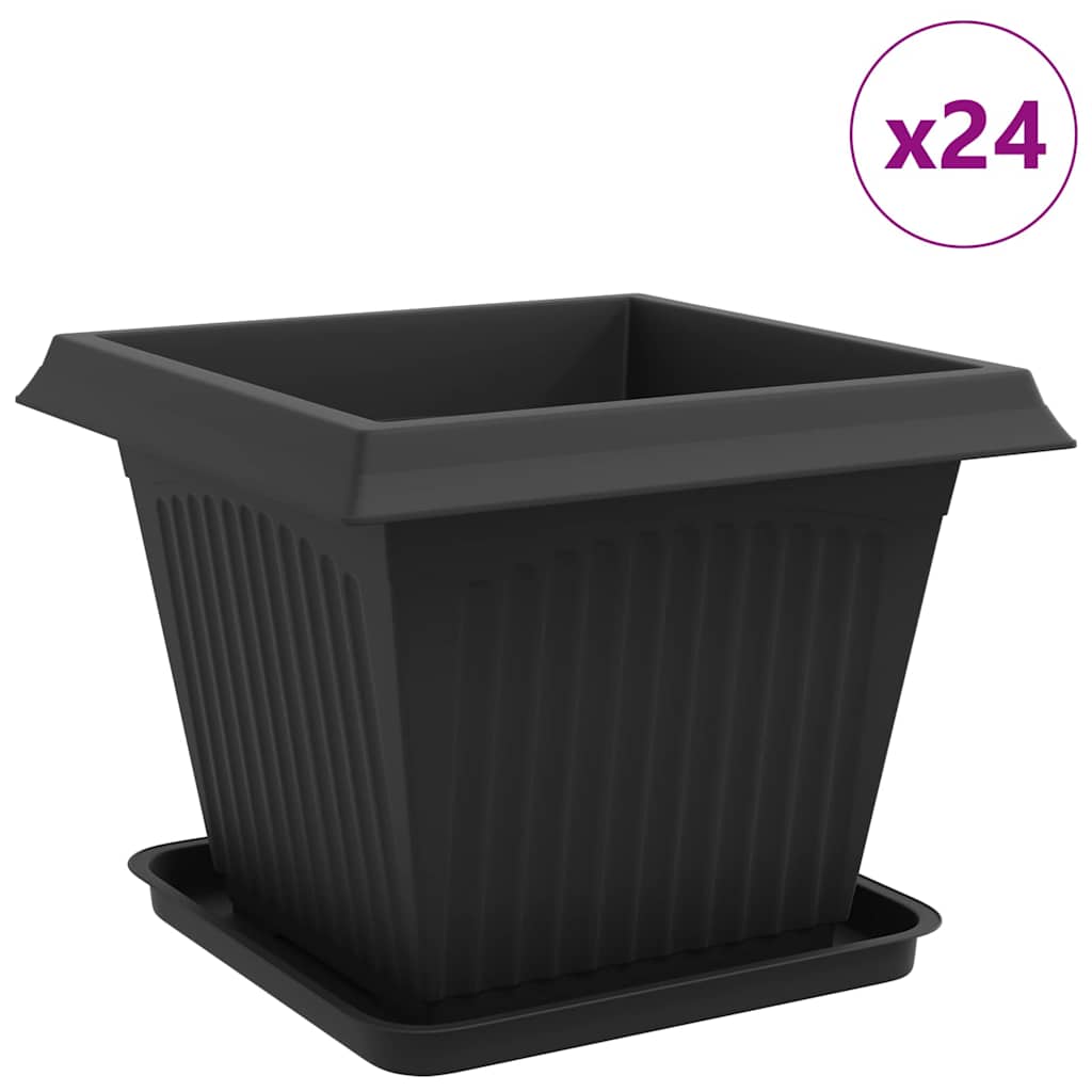 Växtkrukor 24 pcs Svart 43 x 43 x 33,5 cm Plast
