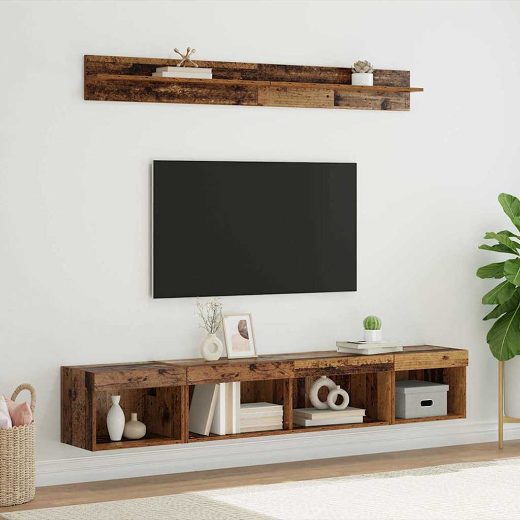 TV väggskåp set med led 5 pcs Gammalt trä Konstruerat trä