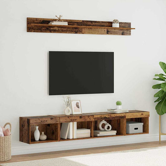 TV väggskåp set med led 5 pcs Gammalt trä Konstruerat trä