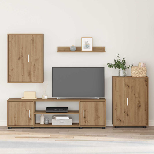 TV-bänkset Väggmonterad 4 pcs Artisan Ek Konstruerat trä
