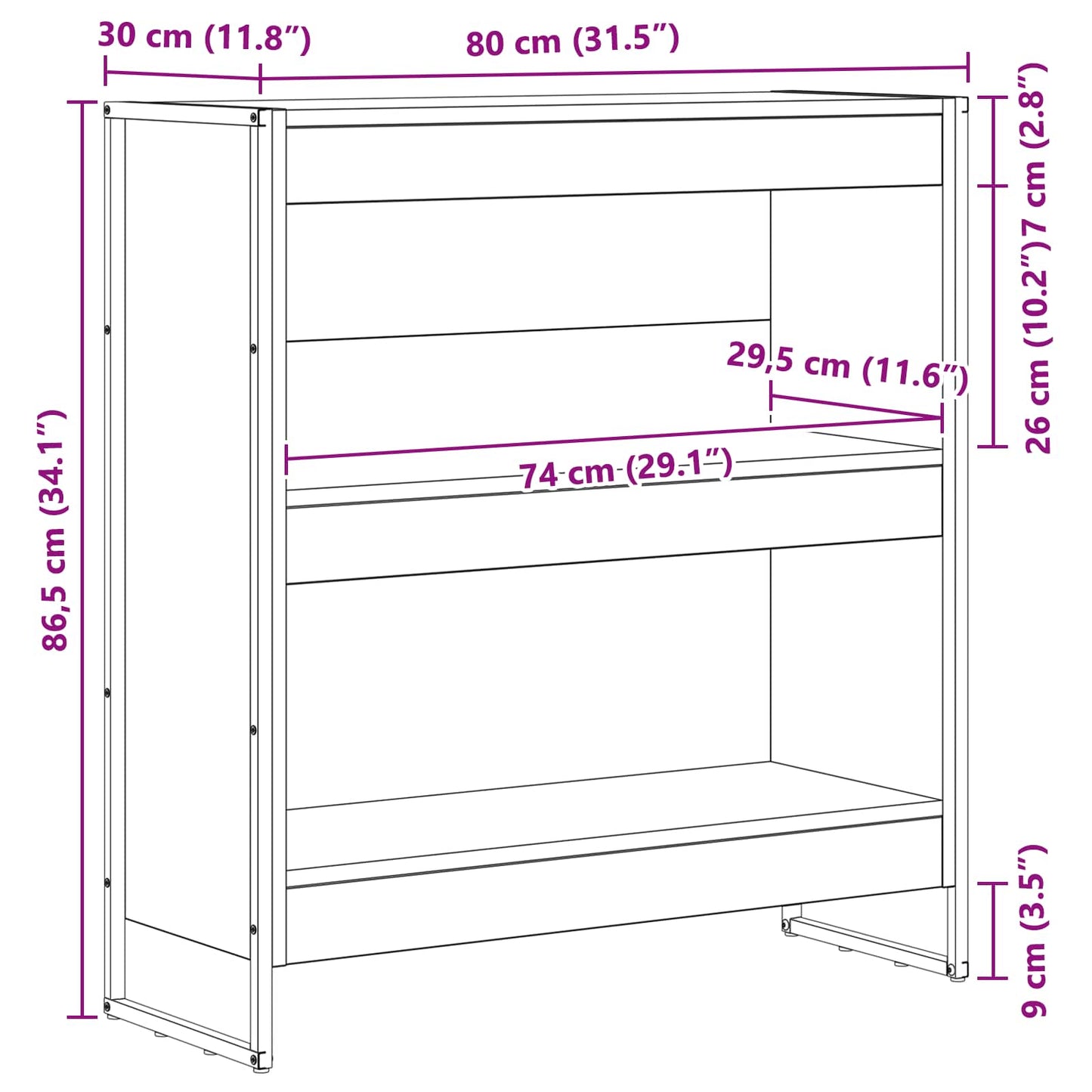 Bokhylla Svart Ek 80 x 30 x 155 cm