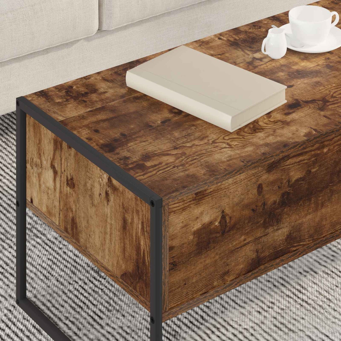 Soffbord Rökfärgad Ek med låda 100 x 46 x 40 cm