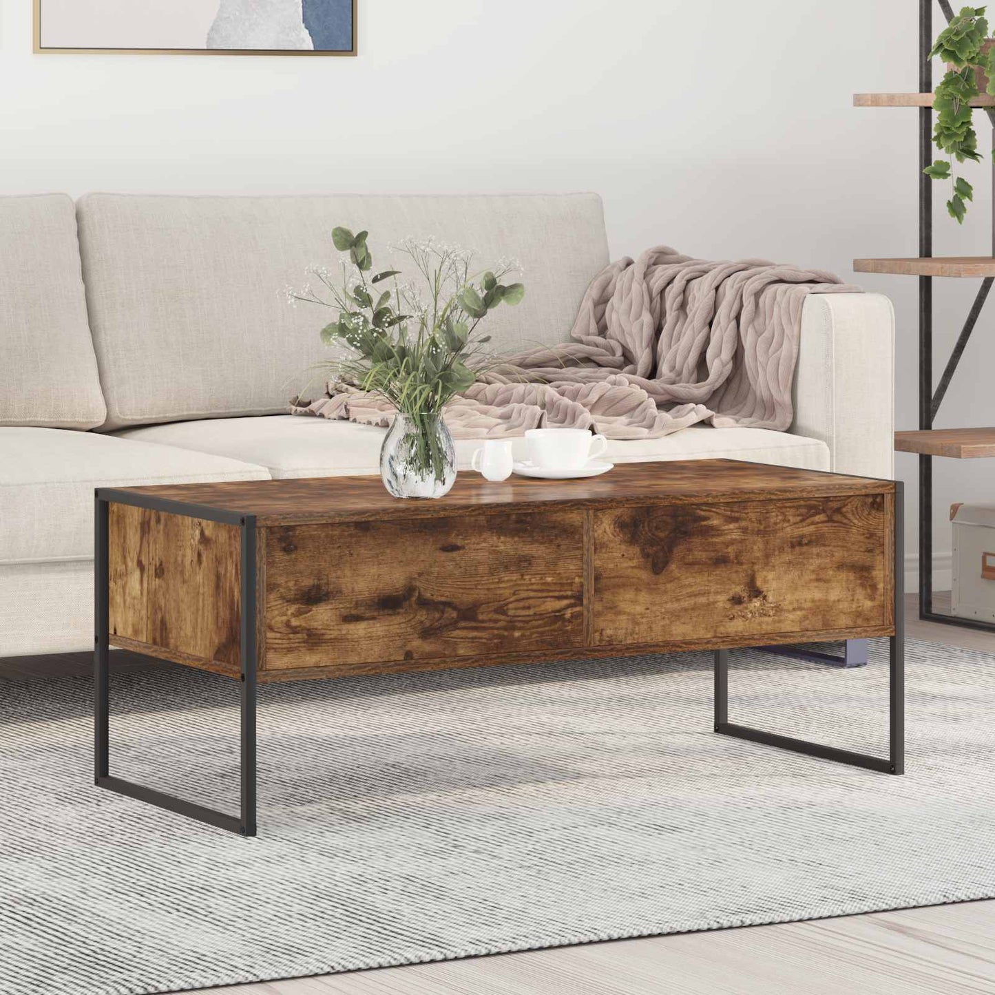 Soffbord Rökfärgad Ek med låda 100 x 46 x 40 cm