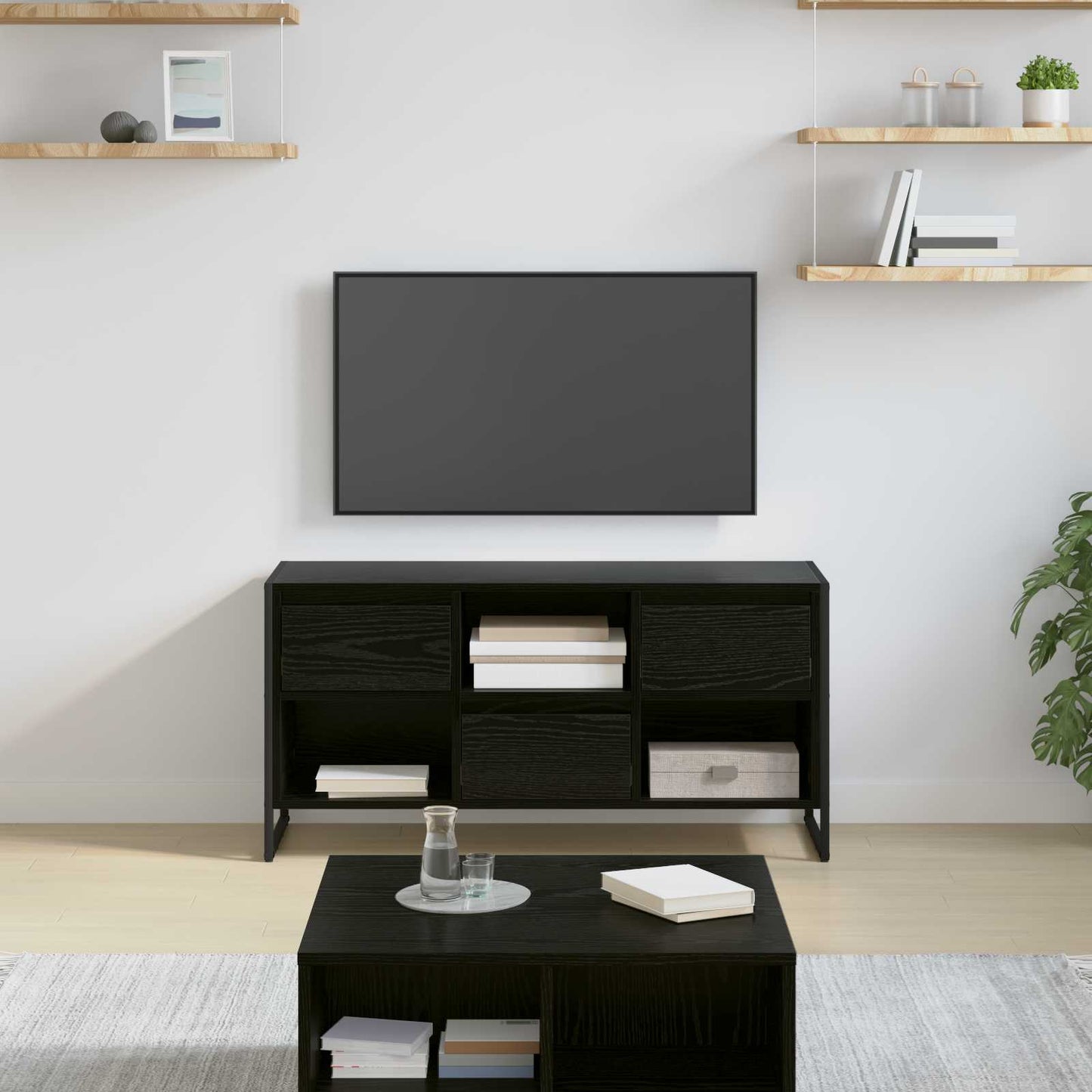 TV-Möbel Svart Ek TV-skåp med låda 100 x 36 x 49,5 cm