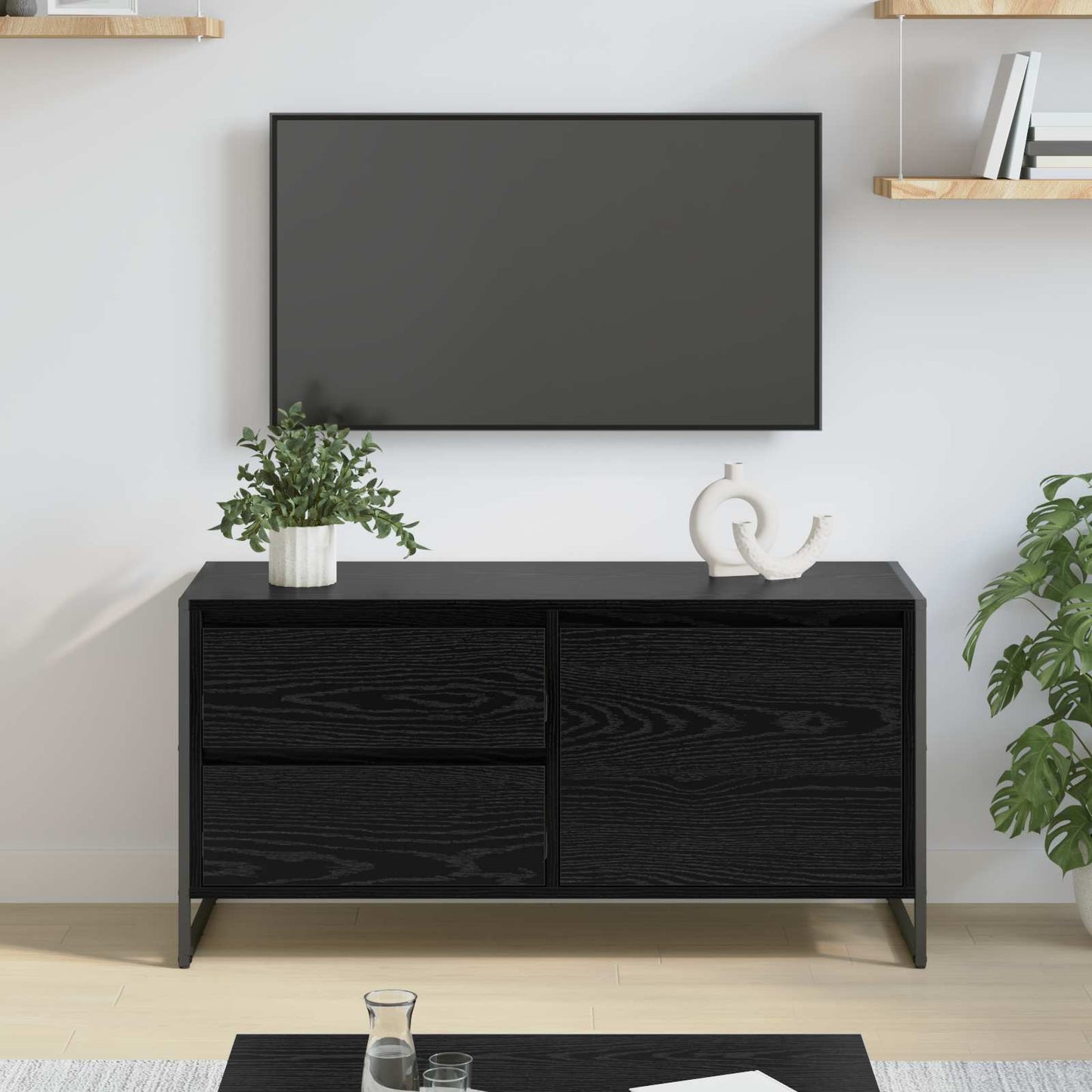 TV-Möbel Svart Ek TV-skåp med låda 100 x 36 x 49.5 cm