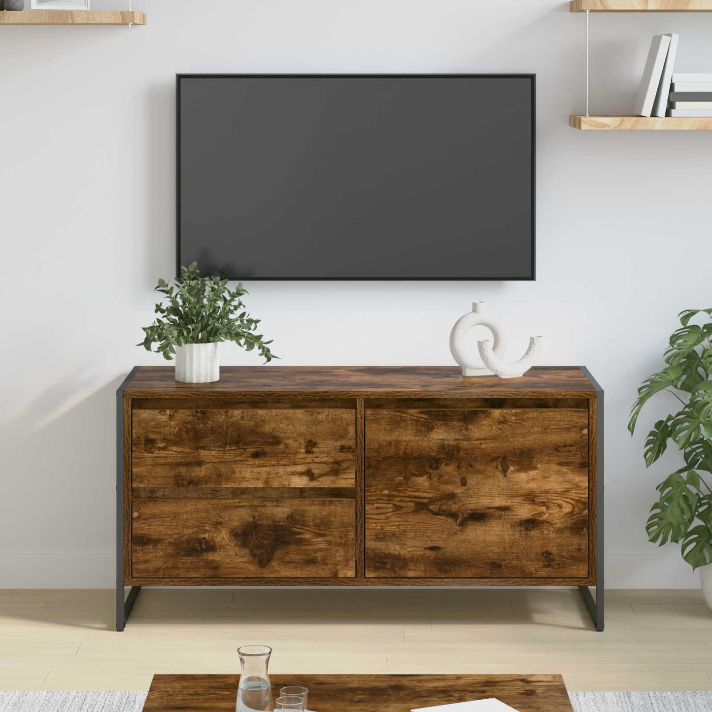 TV-Möbel Rökfärgad Ek TV-skåp med låda 100 x 36 x 49.5 cm