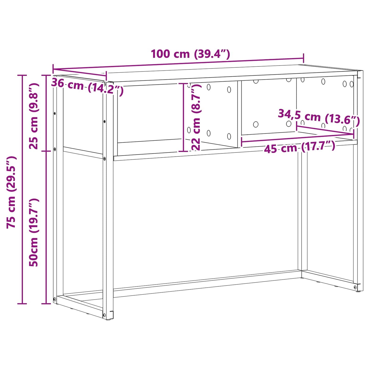 Avlastningsbord Konsollbord Sonoma Grå 100 x 36 x 75 cm