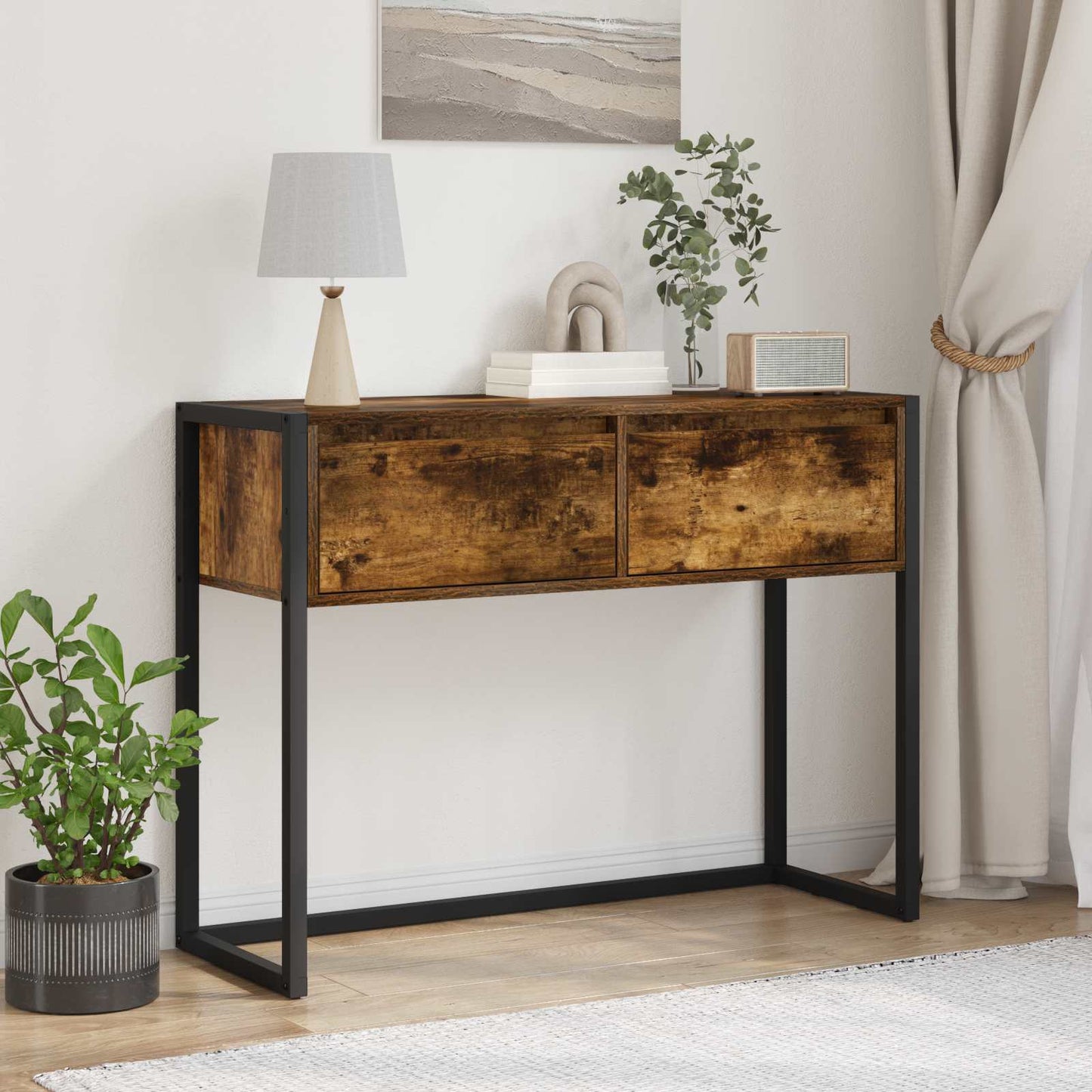 Sidobord Rökfärgad Ek med låda 100 x 36 x 75 cm