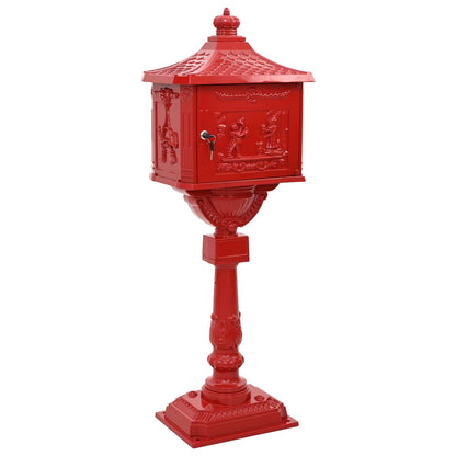 Brevlåda Stående Röd 42,5 x 29,5 x 117 cm Gjutet Aluminium
