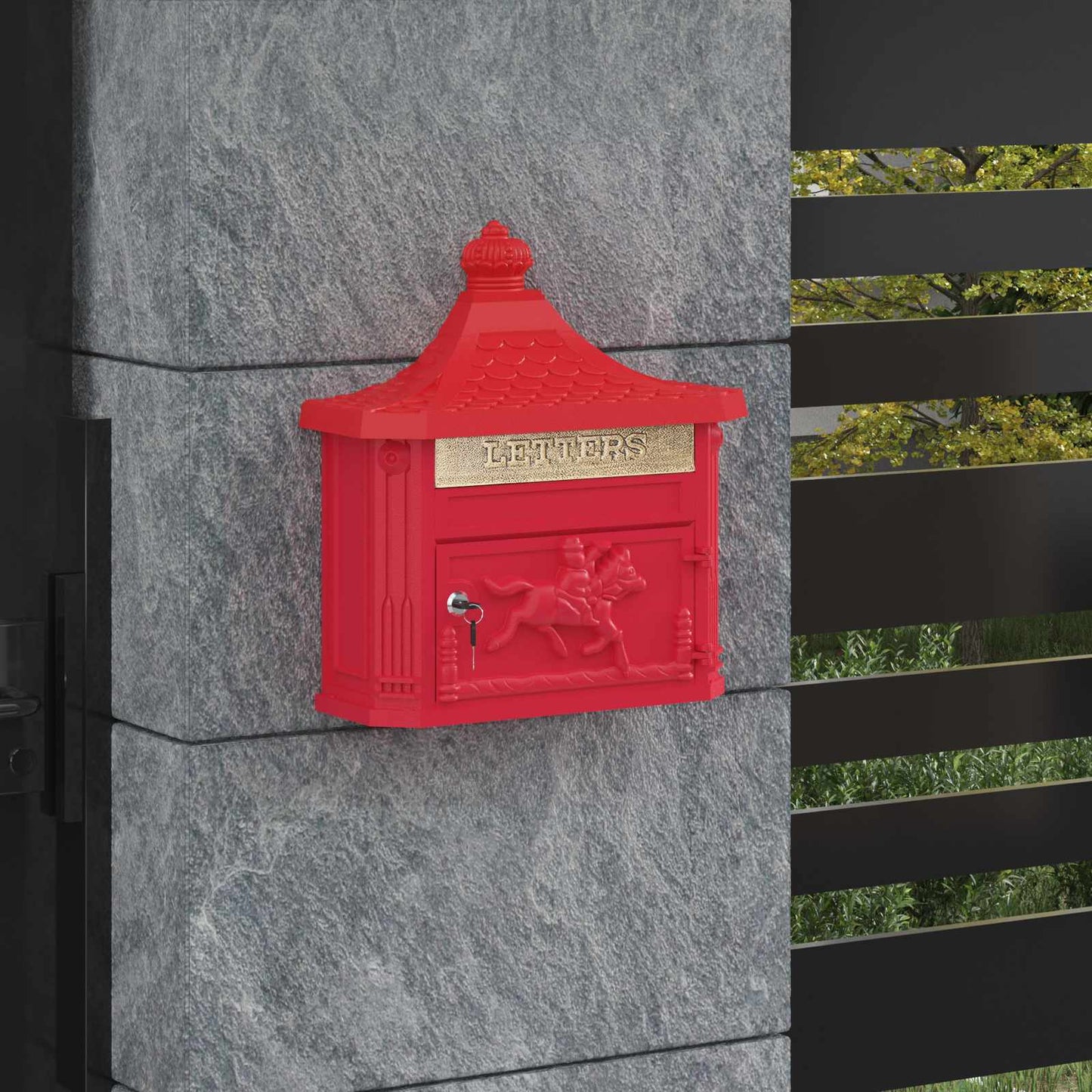 Väggmonterad Brevlåda Röd 40,5 x 16 x 45 cm Gjutet Aluminium