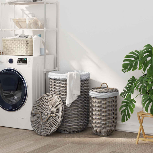 Tvättkorg med Lock 2 pcs Kubu grå Kubu Rattan