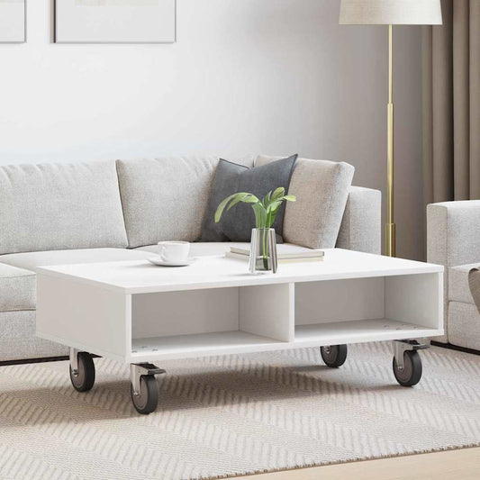Soffbord Vit med hjul 90 x 50 x 30 cm