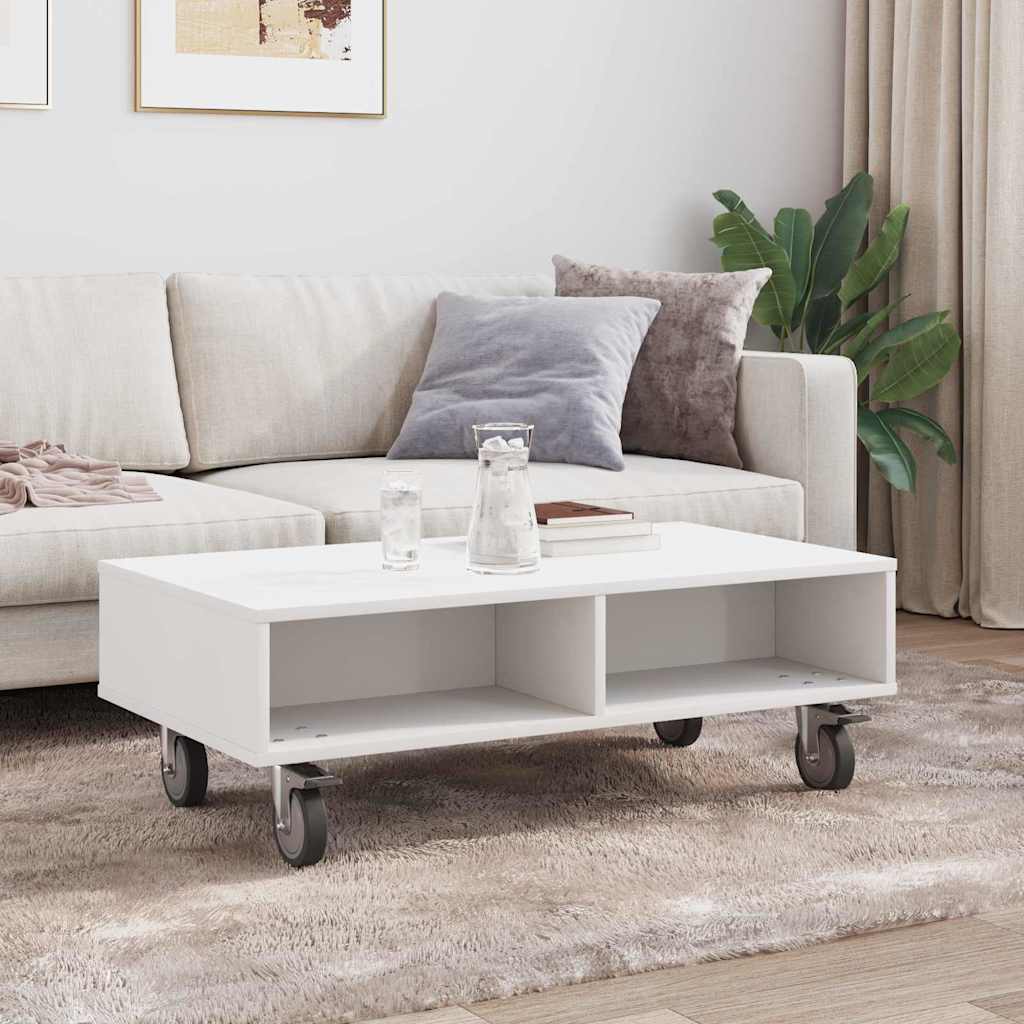 Soffbord Vit med hjul 90 x 50 x 30 cm