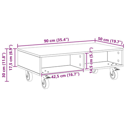 Soffbord Vit med hjul 90 x 50 x 30 cm