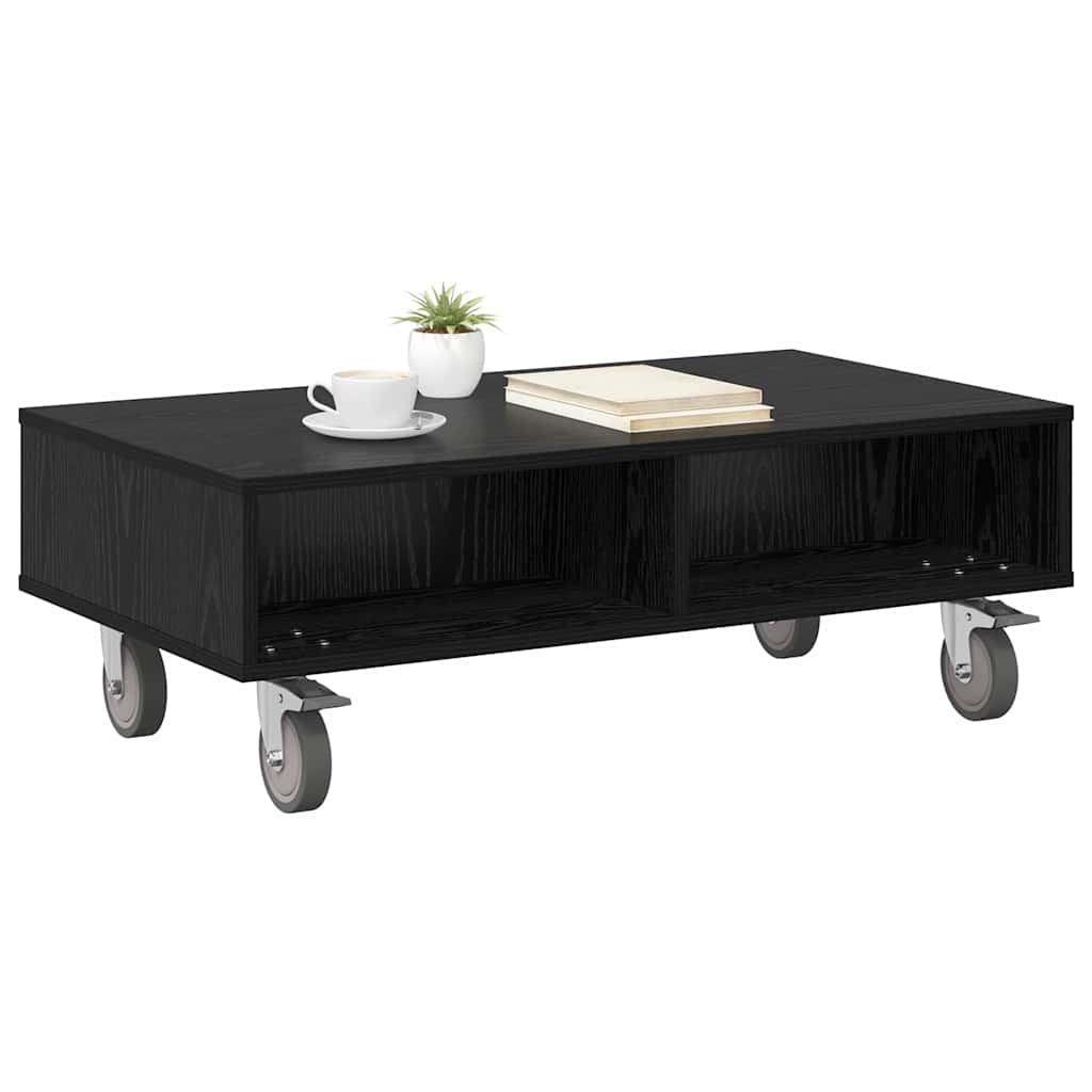 Soffbord Svart Ek med hjul 90 x 50 x 30 cm
