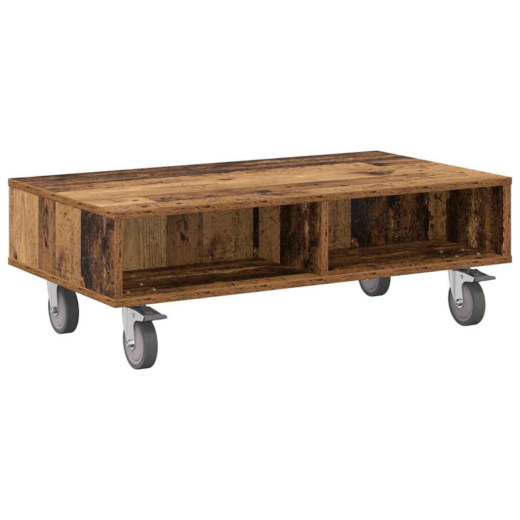 Soffbord Åldrat Trä med hjul 90 x 50 x 30 cm
