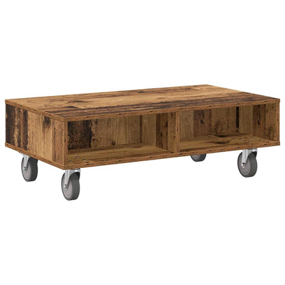 Soffbord Åldrat Trä med hjul 90 x 50 x 30 cm