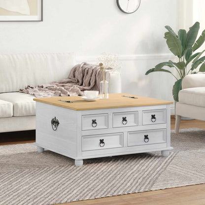 Soffbord Vit med låda med hylla 90 x78 x 45 cm Massiv furu
