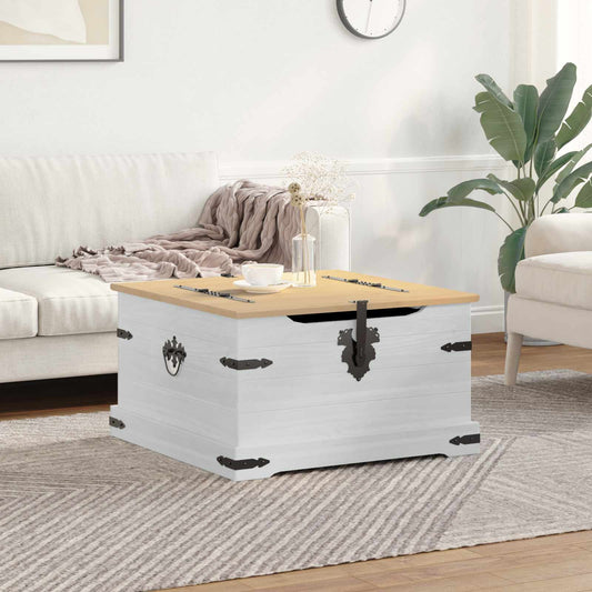 Soffbord Vit med hylla 78 x 78 x 45 cm Massiv furu