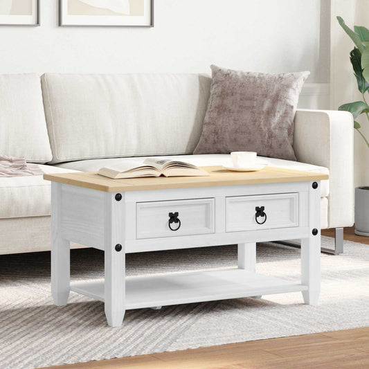 Soffbord Vit med låda 85 x 50 x 45 cm Massiv furu