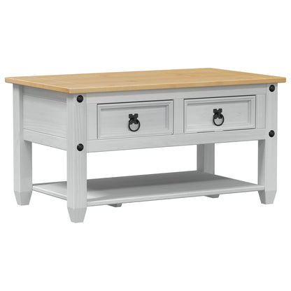 Soffbord Vit med låda 85 x 50 x 45 cm Massiv furu