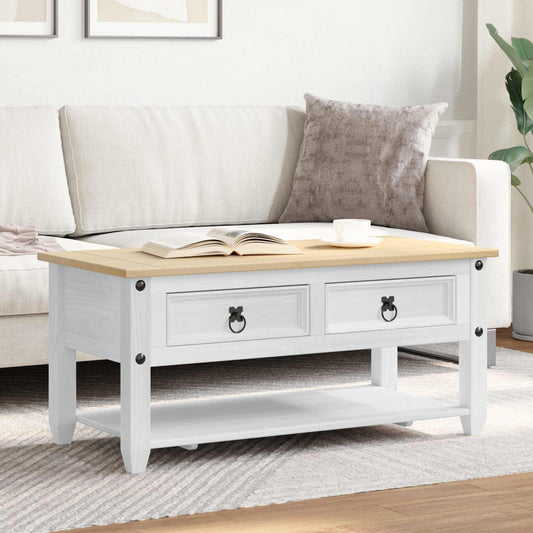 Soffbord Vit med låda 100 x 48 x 45 cm Massiv furu