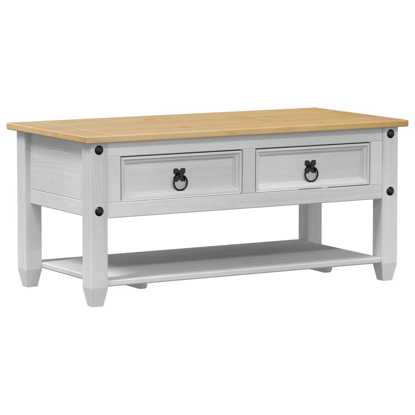 Soffbord Vit med låda 100 x 48 x 45 cm Massiv furu
