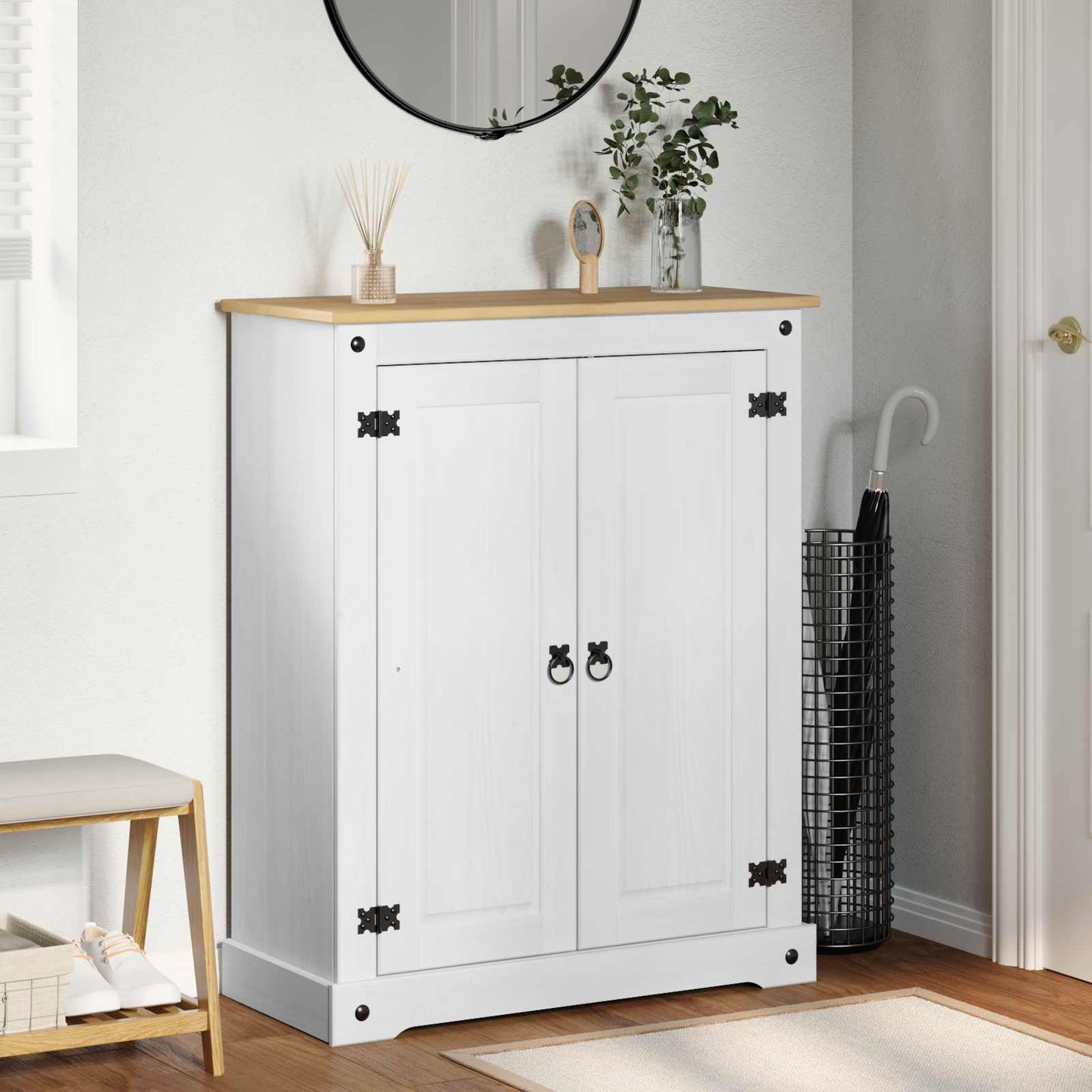 Skoställ Vit Skoskåp med hylla med dörr 86 x 38.5 x 1080 cm Massiv furu