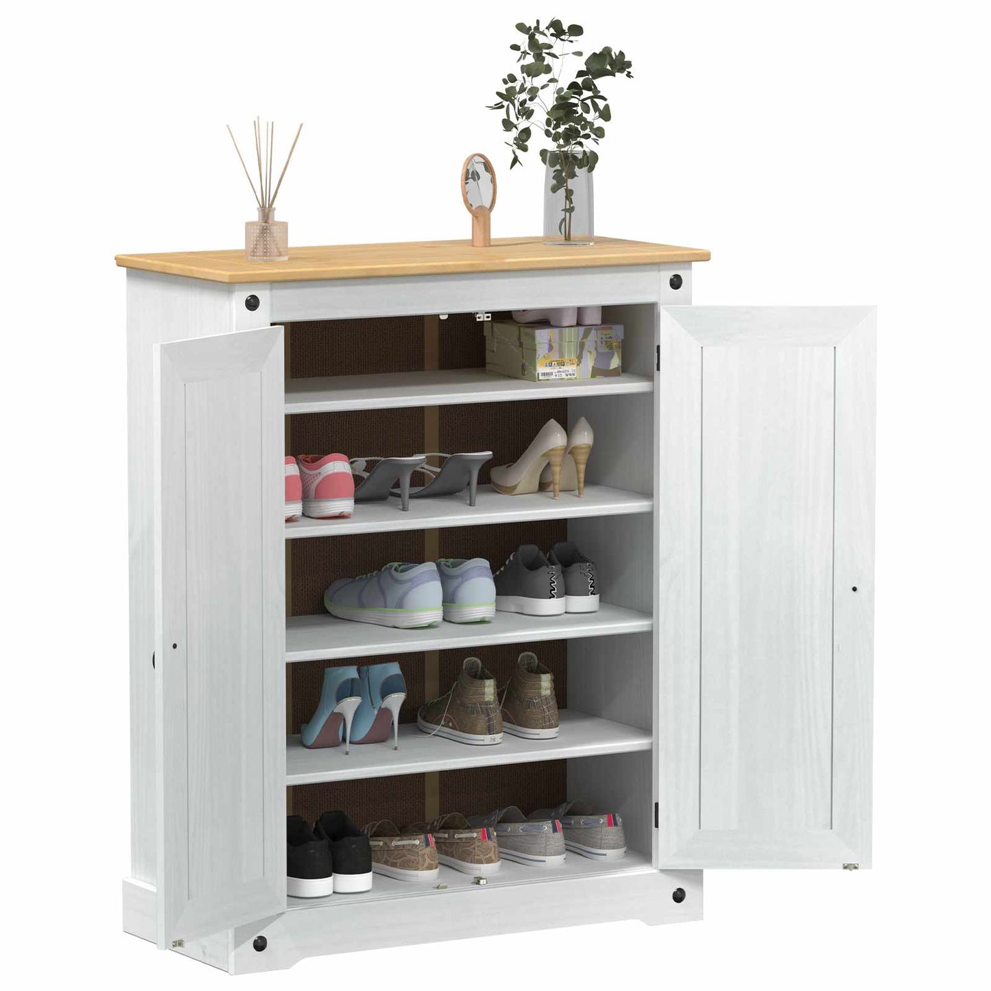 Skoställ Vit Skoskåp med hylla med dörr 86 x 38.5 x 1080 cm Massiv furu