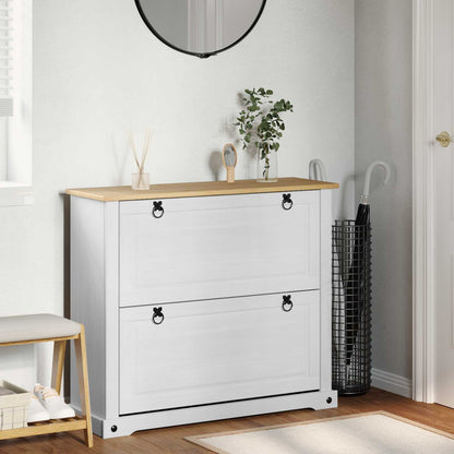 Skoställ Vit Skoskåp med hylla Corona 99 x 32 x 85 cm Massiv furu