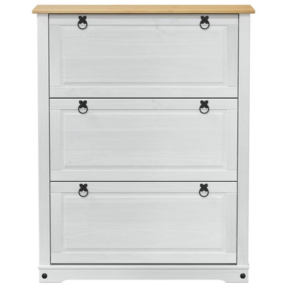 Skoställ Vit Skoskåp med låda Corona 99 x 32 x 122 cm Massiv furu