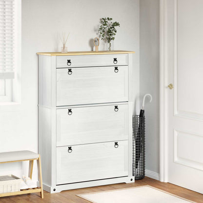Skoställ Vit Skoskåp med låda Corona 99 x 32 x 138 cm Massiv furu