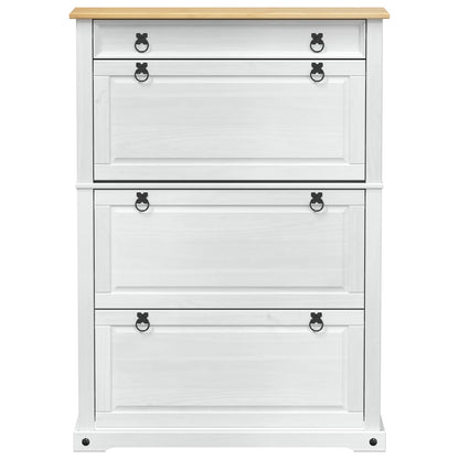 Skoställ Vit Skoskåp med låda Corona 99 x 32 x 138 cm Massiv furu