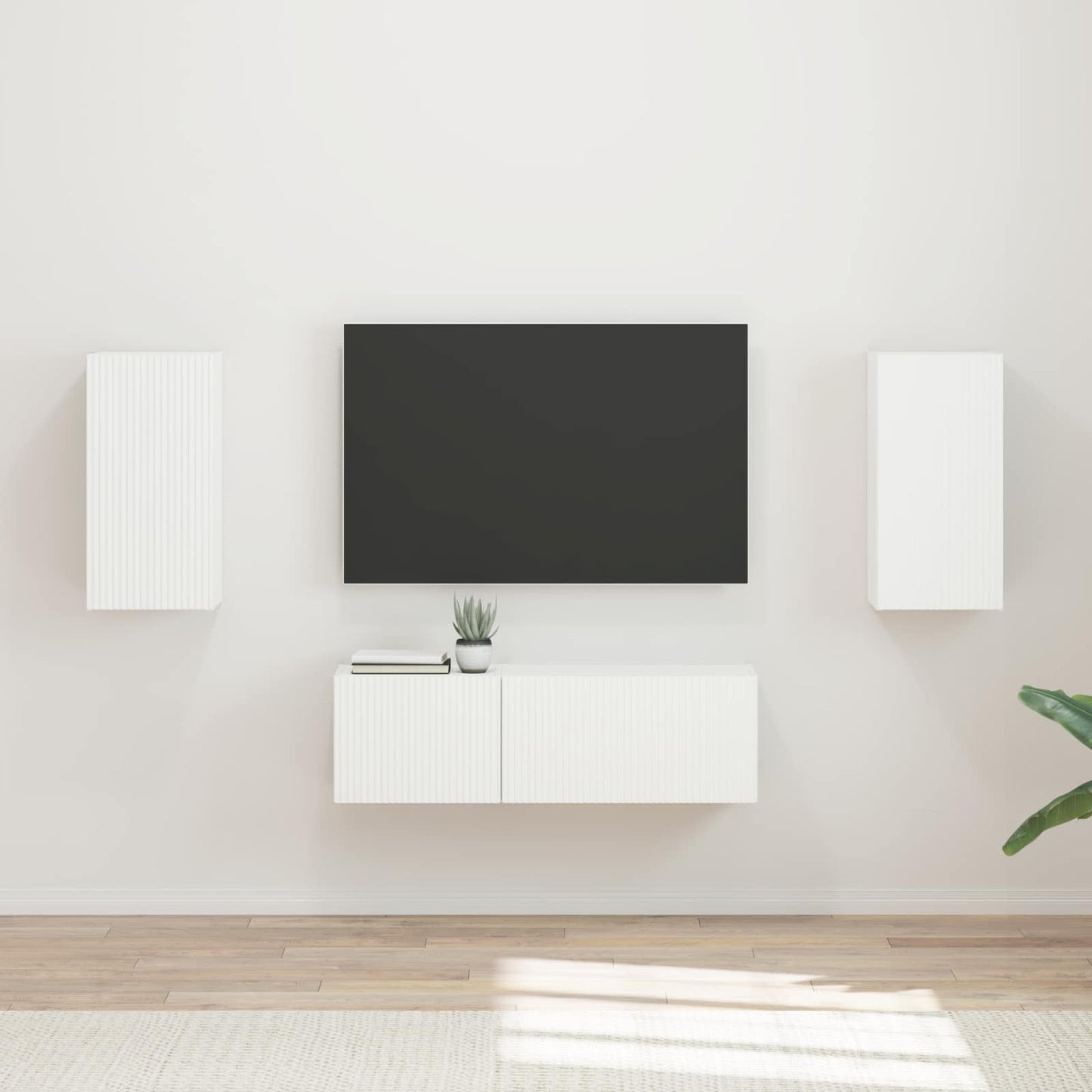 TV väggskåp set Väggmonterad 4 pcs Vit Konstruerat trä