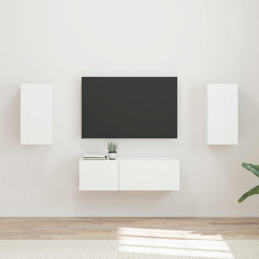 TV väggskåp set Väggmonterad 4 pcs Vit Konstruerat trä
