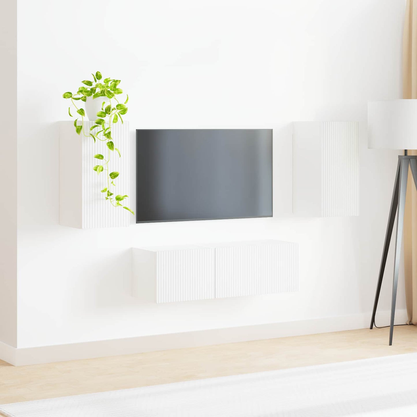 TV väggskåp set Väggmonterad 4 pcs Vit Konstruerat trä