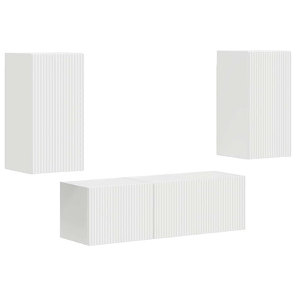TV väggskåp set Väggmonterad 4 pcs Vit Konstruerat trä