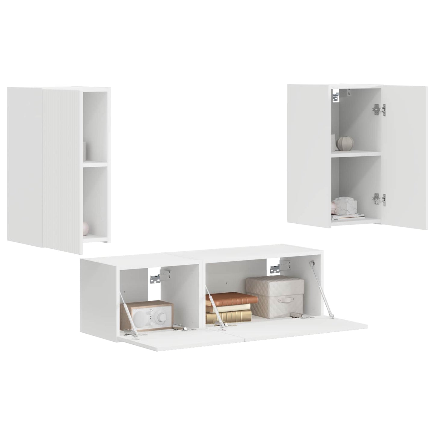 TV väggskåp set Väggmonterad 4 pcs Vit Konstruerat trä