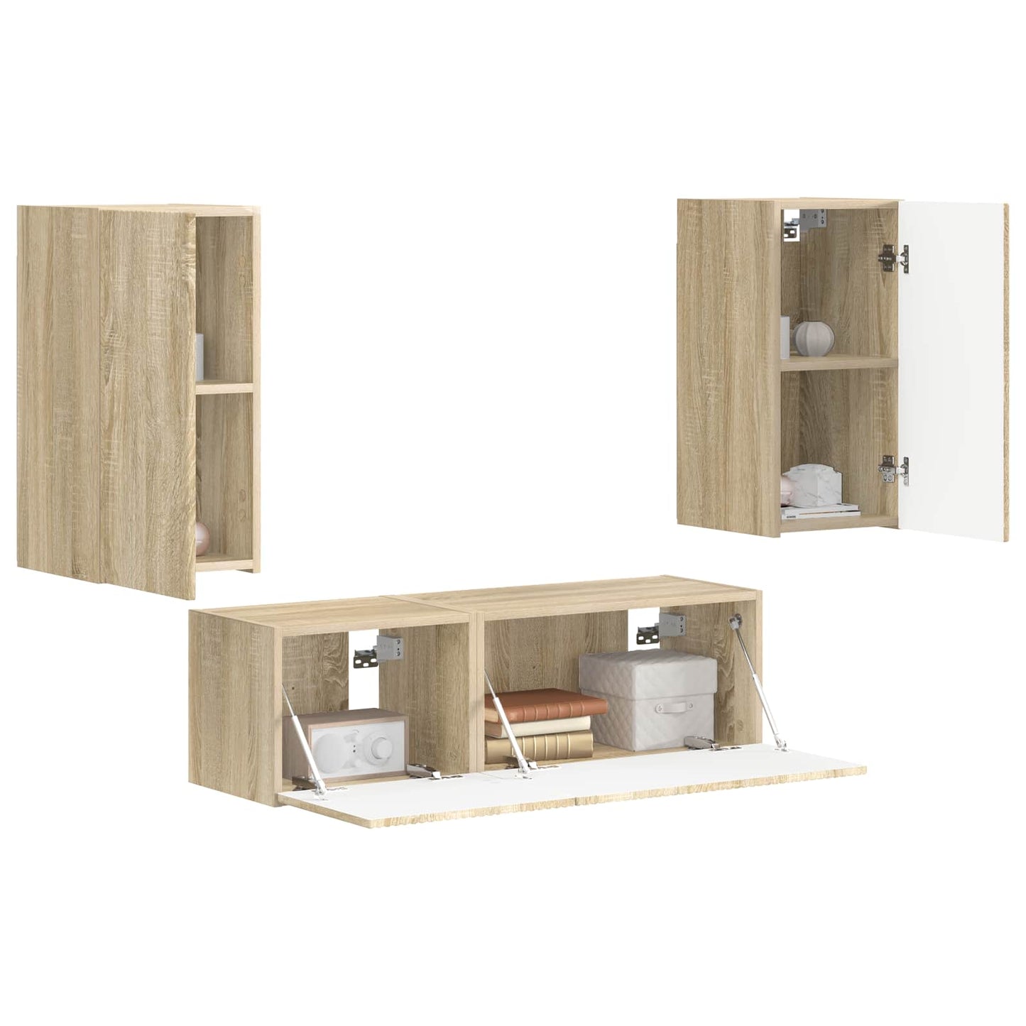 TV väggskåp set Väggmonterad 4 pcs Sonoma-ek Konstruerat trä