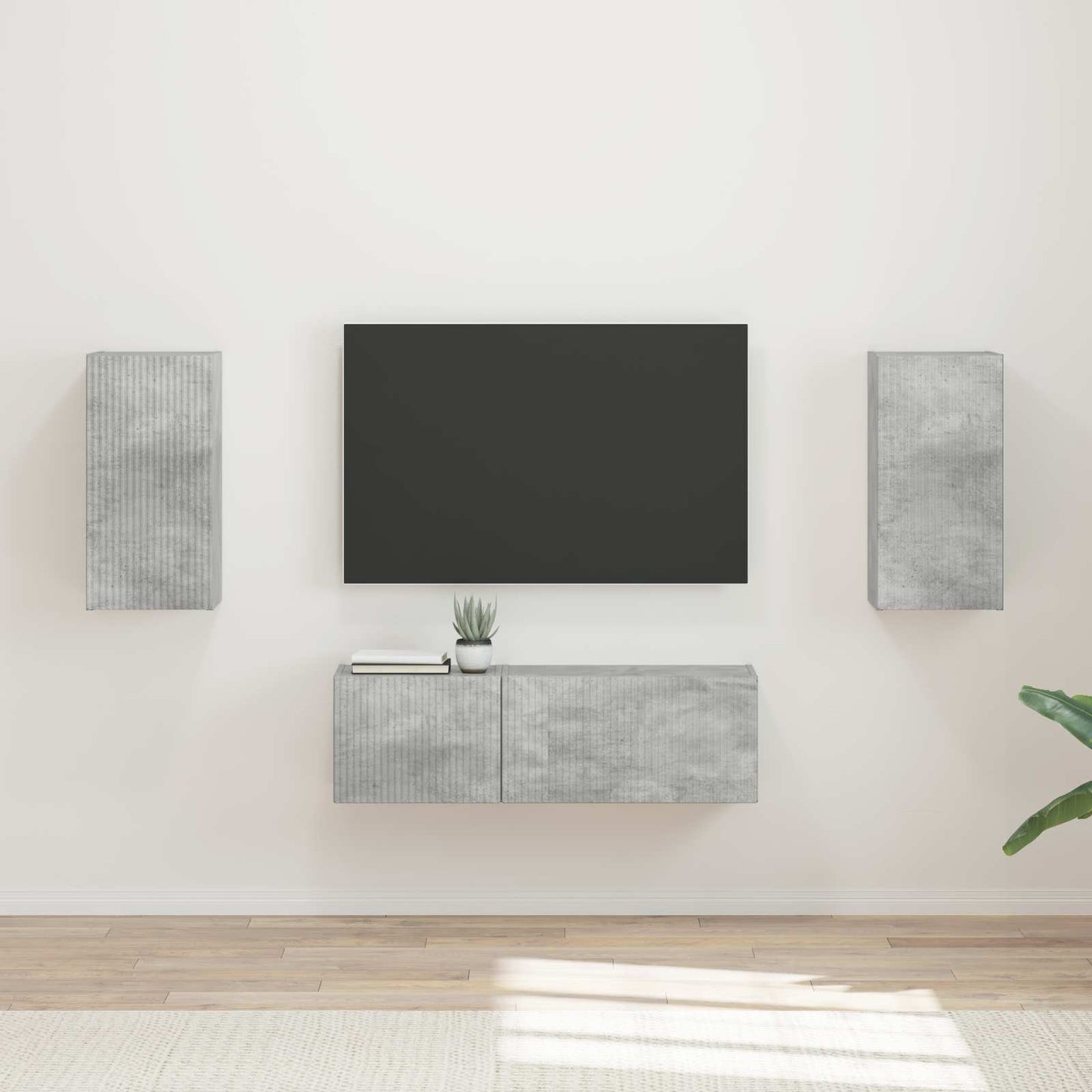 TV väggskåp set Väggmonterad 4 pcs Betonggrå Konstruerat trä