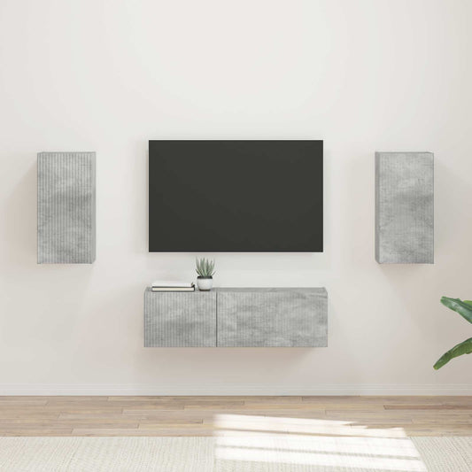 TV väggskåp set Väggmonterad 4 pcs Betonggrå Konstruerat trä