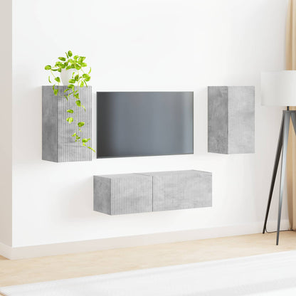 TV väggskåp set Väggmonterad 4 pcs Betonggrå Konstruerat trä