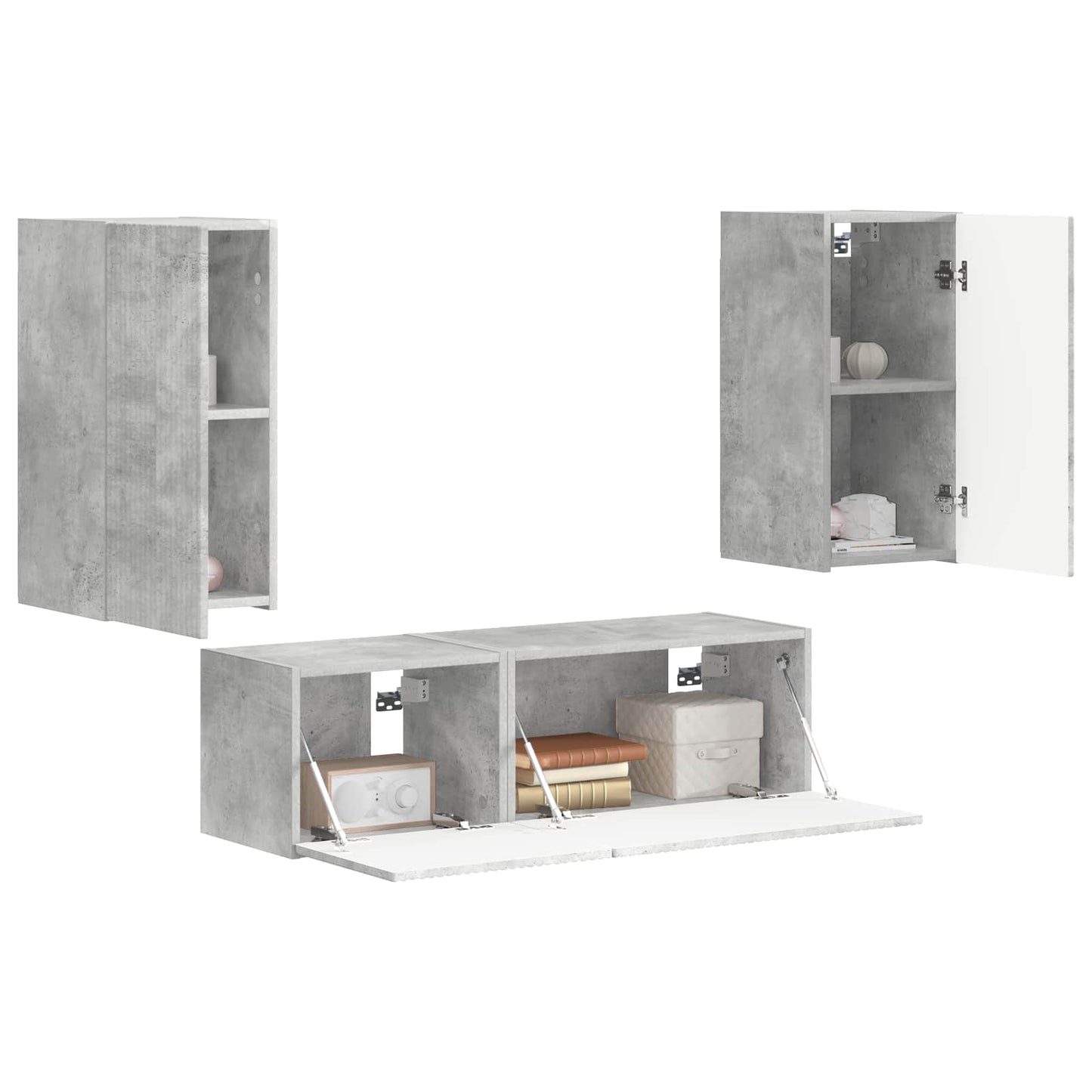 TV väggskåp set Väggmonterad 4 pcs Betonggrå Konstruerat trä
