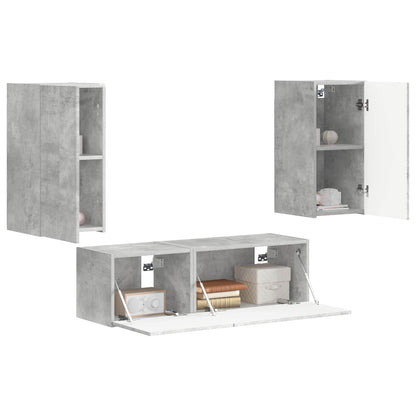 TV väggskåp set Väggmonterad 4 pcs Betonggrå Konstruerat trä