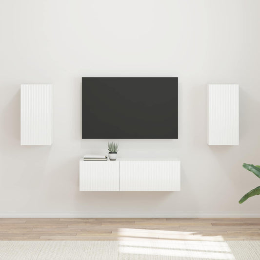 TV väggskåp set 4 pcs Högblanka vita Konstruerat trä