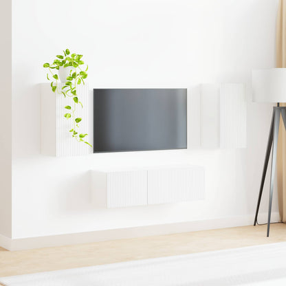 TV väggskåp set 4 pcs Högblanka vita Konstruerat trä
