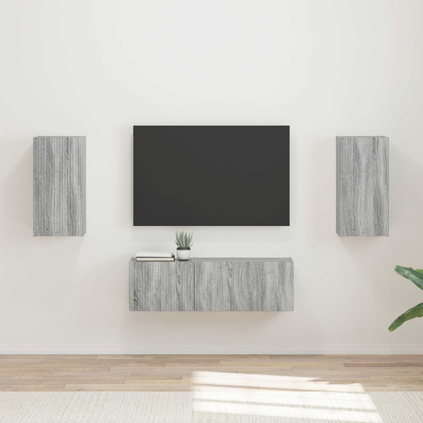 TV väggskåp set Väggmonterad 4 pcs Grå Sonoma Konstruerat trä