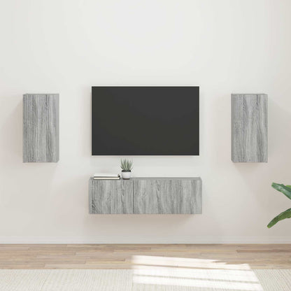 TV väggskåp set Väggmonterad 4 pcs Grå Sonoma Konstruerat trä