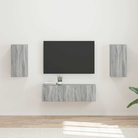 TV väggskåp set Väggmonterad 4 pcs Grå Sonoma Konstruerat trä